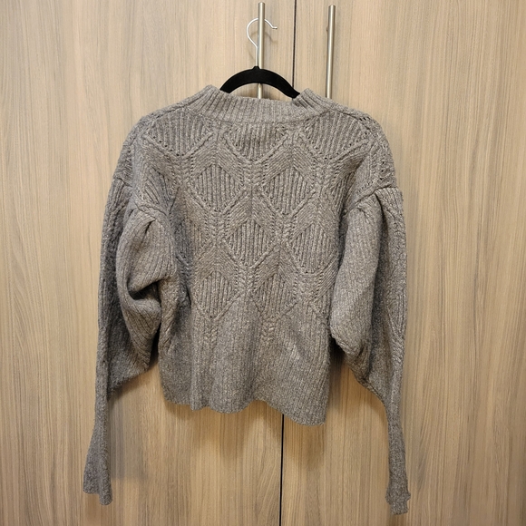 2 For $20 Gray Mock Neck Cropped Sweater With Puffed Sleeves - Picture 2 of 4